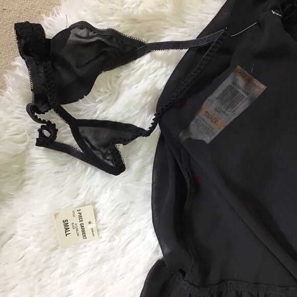 Morgan Taylor Women Vtg Sexy Black Sheer Babydoll nightgown & Thong  Sz. Sm NWT - Picture 7 of 10